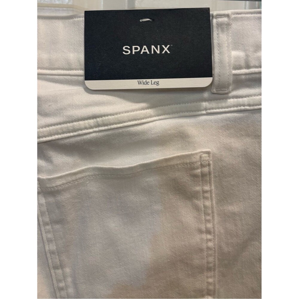 SPANX White Wide Leg Jeans High Rise Stretch Denim Pants Large Coastal Chic Luxe - Picture 6 of 9